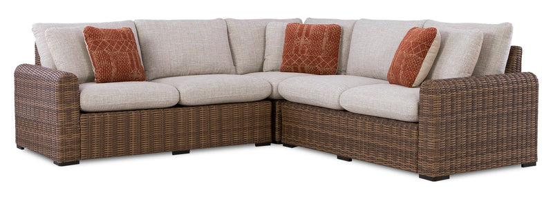 Ensemble Banff 3 pièces pour la terrasse à l’extérieur avec 2 causeuses et un fauteuil en coin, résistant aux intempéries - naturel et beige