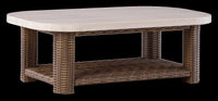  Table à café Banff pour la terrasse à l’extérieur - osier en résine et aluminium, résistante aux intempéries - brune et beige