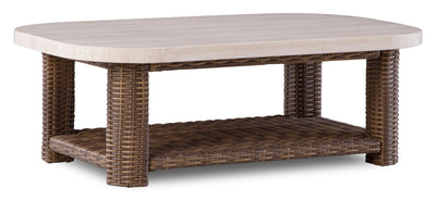 Banff Outdoor Patio Coffee Table - Resin Wicker & Aluminum, Weather Resistant - Brown/Beige | Table à café Banff pour la terrasse à l’extérieur - osier en résine et aluminium, résistante aux intempéries - brune et beige