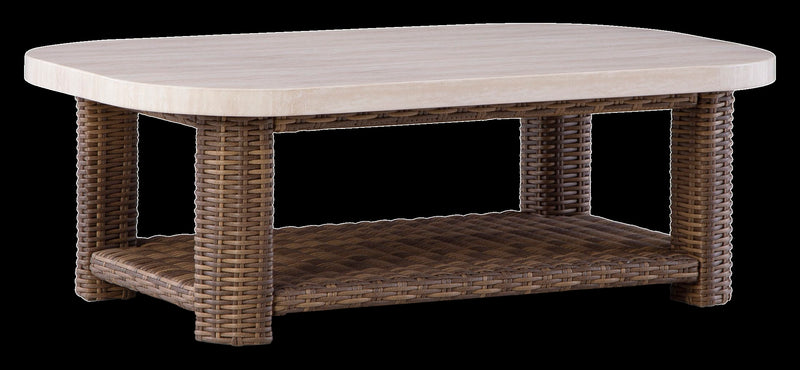 Table à café Banff pour la terrasse à l’extérieur - osier en résine et aluminium, résistante aux intempéries - brune et beige