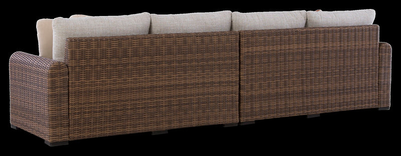 Causeuses de droite et de gauche Banff pour la terrasse à l’extérieur, ensemble de 2 - osier en résine et tissu Nuvella - brunes et beige