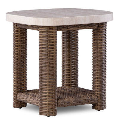 Banff Outdoor Patio End Table - Resin Wicker & Aluminum, Weather Resistant - Brown/Beige | Table de bout Banff pour la terrasse à l’extérieur - osier en résine et aluminium, résistante aux intempéries - brune et beige