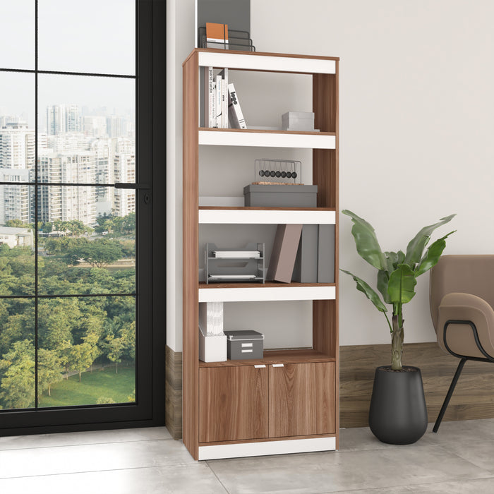 Bibliothèque Ratzer de Manhattan Comfort de style moderne du milieu du 20e siècle avec 5 tablettes - brune et blanche