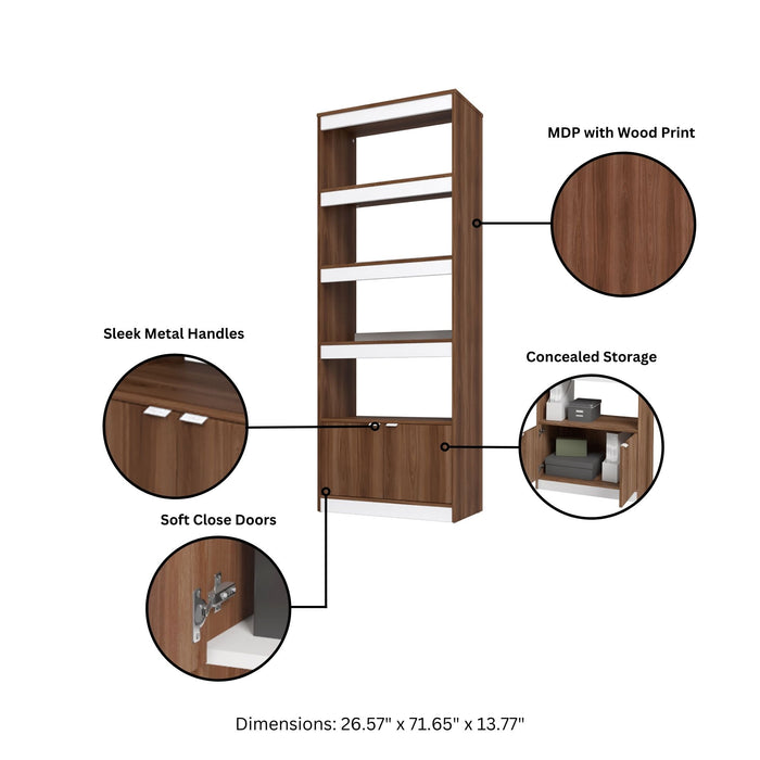 Bibliothèque Ratzer de Manhattan Comfort de style moderne du milieu du 20e siècle avec 5 tablettes - brune et blanche