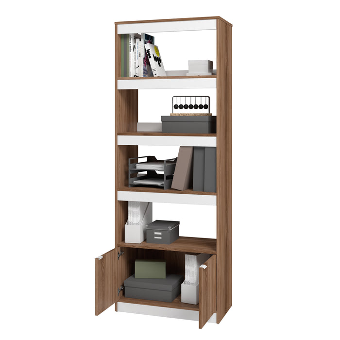 Bibliothèque Ratzer de Manhattan Comfort de style moderne du milieu du 20e siècle avec 5 tablettes - brune et blanche