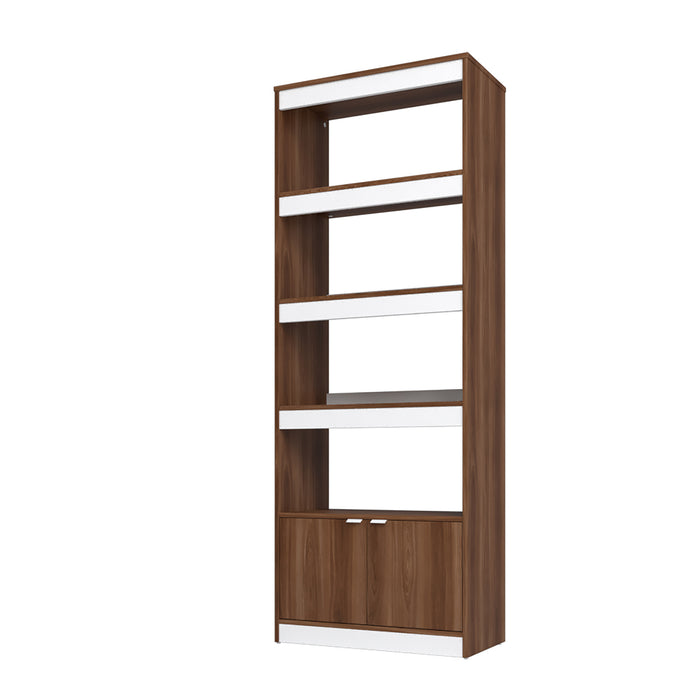 Bibliothèque Ratzer de Manhattan Comfort de style moderne du milieu du 20e siècle avec 5 tablettes - brune et blanche