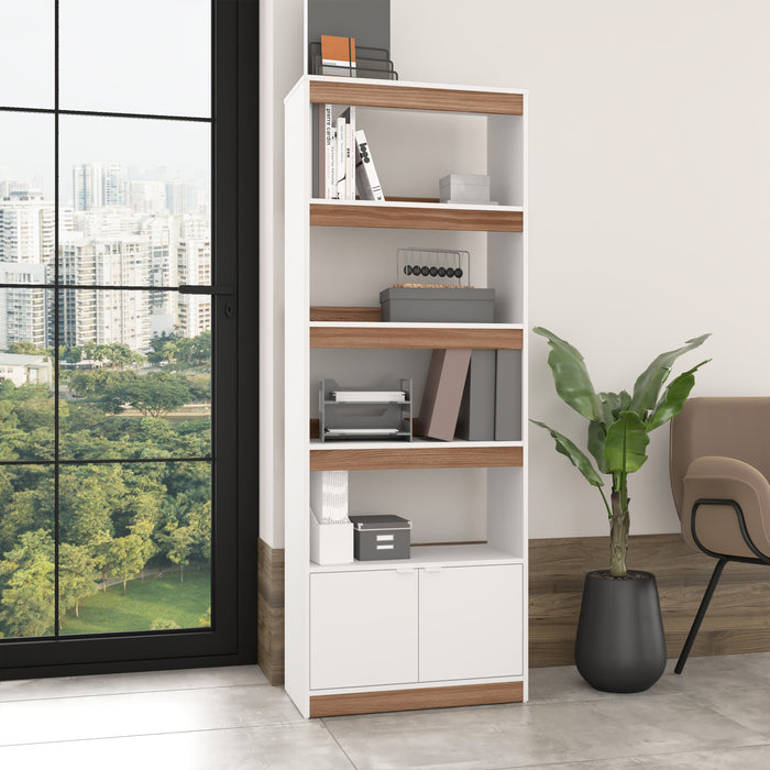 Bibliothèque Ratzer de Manhattan Comfort de style moderne du milieu du 20e siècle avec 5 tablettes - blanche et brune