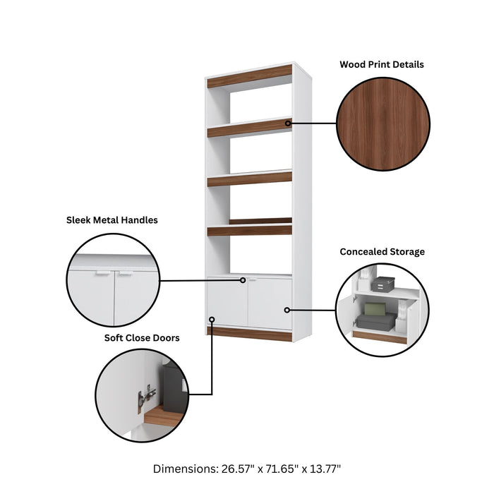 Bibliothèque Ratzer de Manhattan Comfort de style moderne du milieu du 20e siècle avec 5 tablettes - blanche et brune
