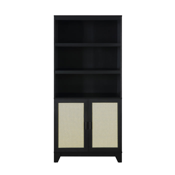 Bibliothèque moderne Sheridan de Manhattan Comfort avec cannage et tablettes réglables - noire