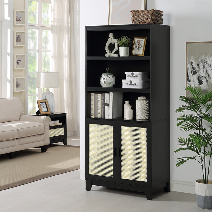 Bibliothèque moderne Sheridan de Manhattan Comfort avec cannage et tablettes réglables - noire