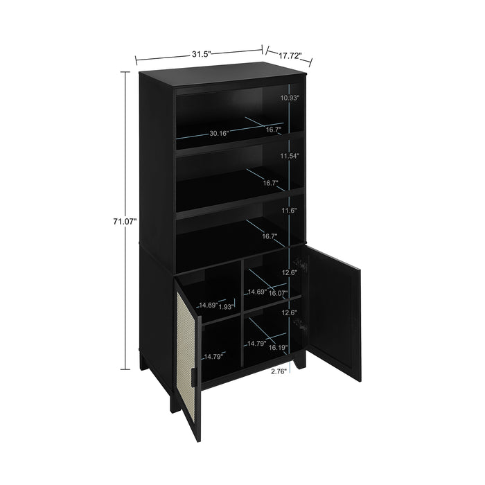 Bibliothèque moderne Sheridan de Manhattan Comfort avec cannage et tablettes réglables - noire