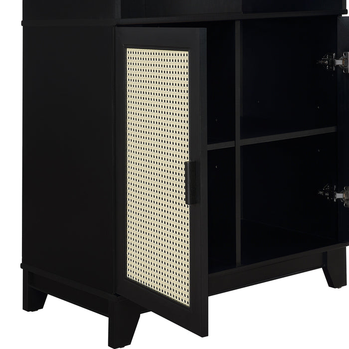 Bibliothèque moderne Sheridan de Manhattan Comfort avec cannage et tablettes réglables - noire