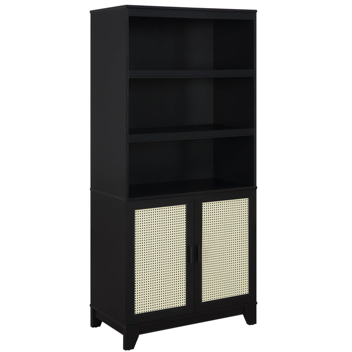 Bibliothèque moderne Sheridan de Manhattan Comfort avec cannage et tablettes réglables - noire