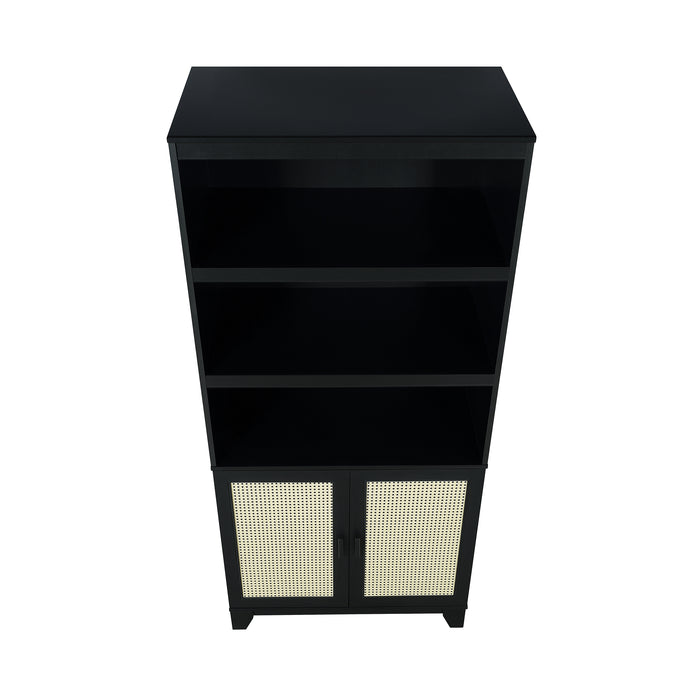 Bibliothèque moderne Sheridan de Manhattan Comfort avec cannage et tablettes réglables - noire