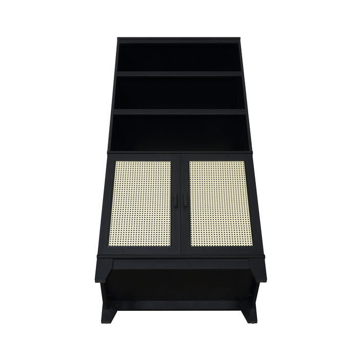 Bibliothèque moderne Sheridan de Manhattan Comfort avec cannage et tablettes réglables - noire