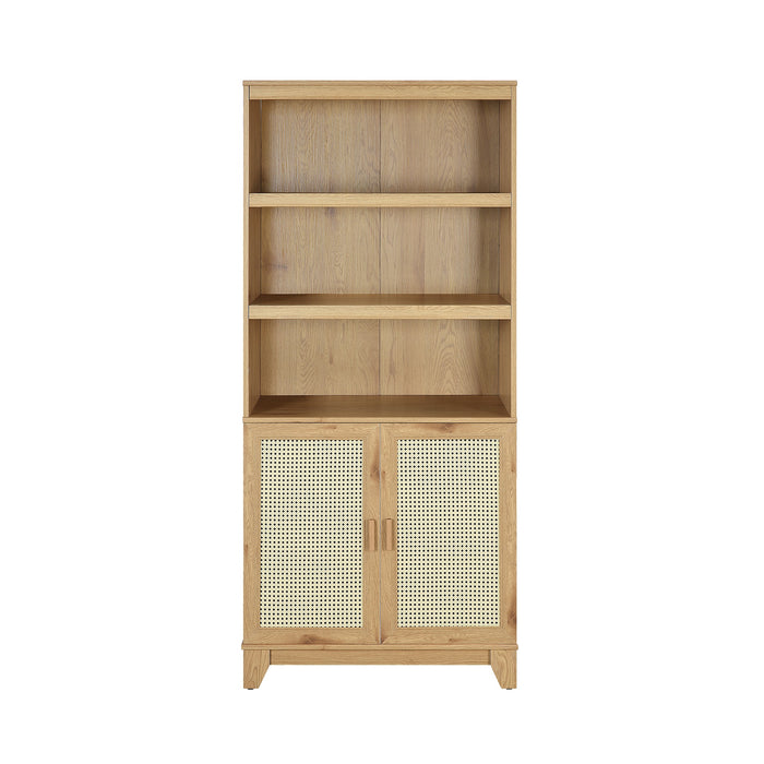 Bibliothèque moderne Sheridan de Manhattan Comfort avec cannage et tablettes réglables - naturelle