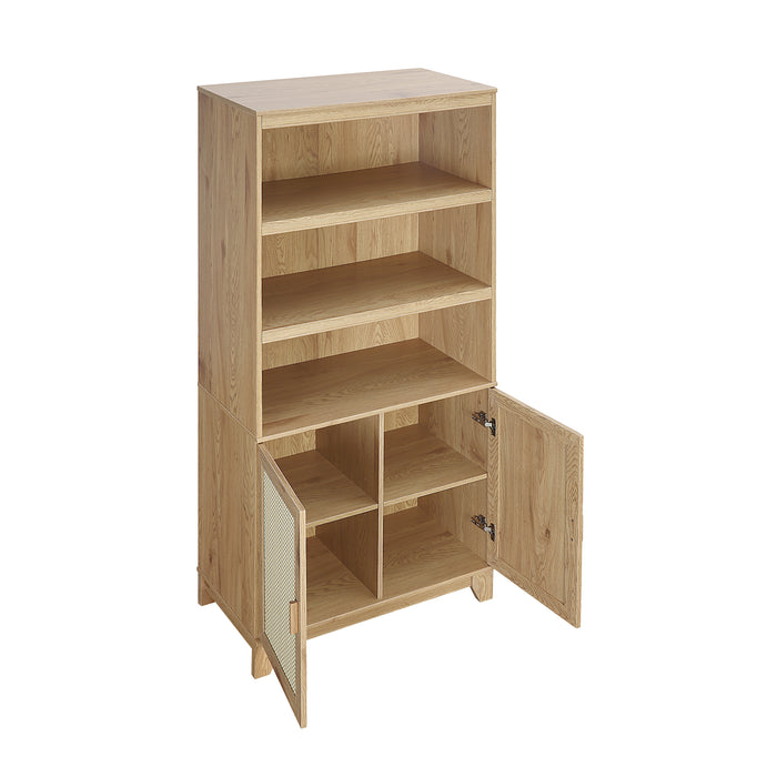 Bibliothèque moderne Sheridan de Manhattan Comfort avec cannage et tablettes réglables - naturelle