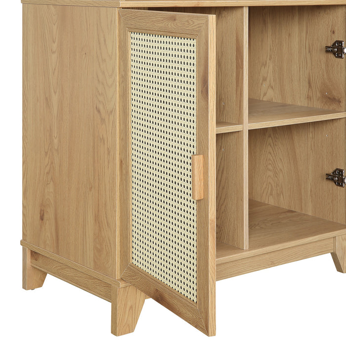Bibliothèque moderne Sheridan de Manhattan Comfort avec cannage et tablettes réglables - naturelle
