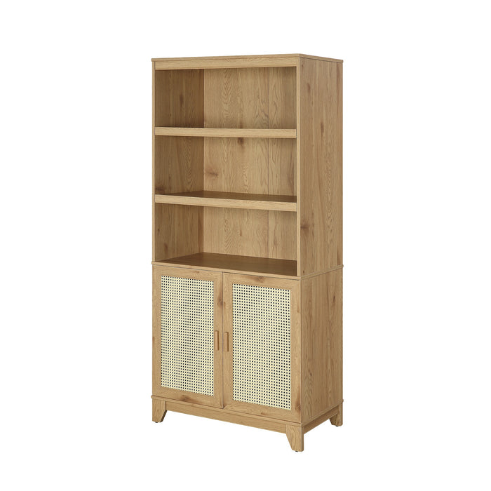 Bibliothèque moderne Sheridan de Manhattan Comfort avec cannage et tablettes réglables - naturelle