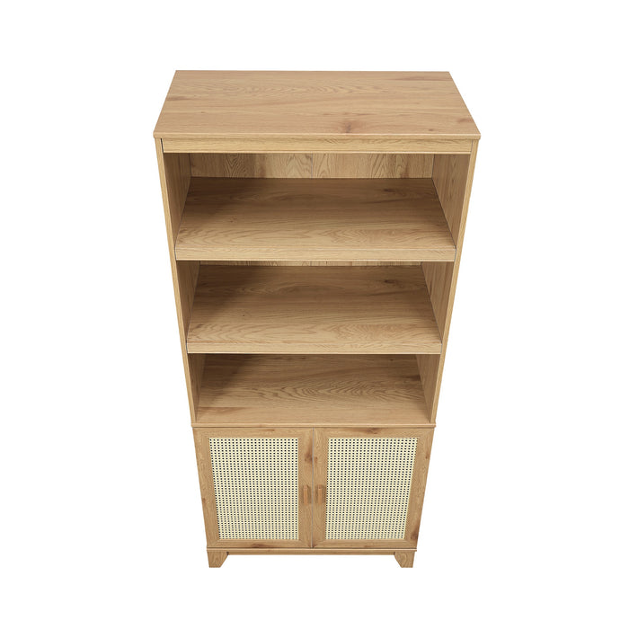 Bibliothèque moderne Sheridan de Manhattan Comfort avec cannage et tablettes réglables - naturelle