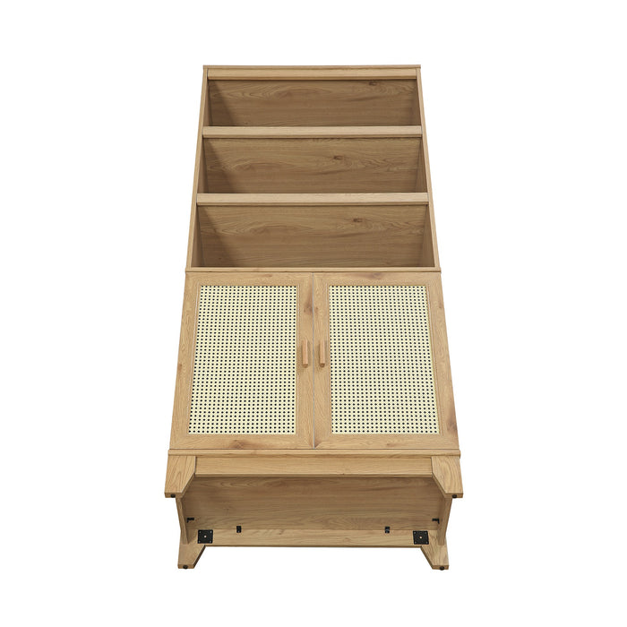 Bibliothèque moderne Sheridan de Manhattan Comfort avec cannage et tablettes réglables - naturelle
