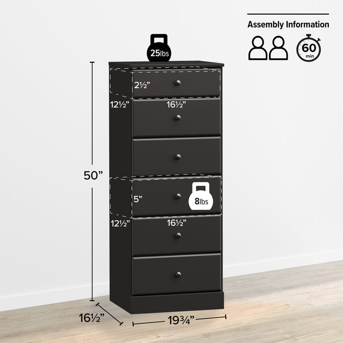Commode verticale haute Astrid à 6 tiroirs - noire