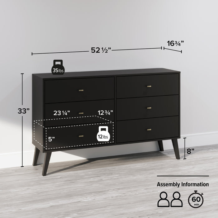 Commode Milo à 6 tiroirs - noire