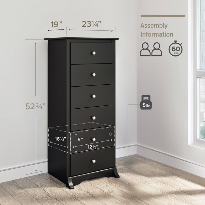 Commode verticale haute Jade à 6 tiroirs - noire