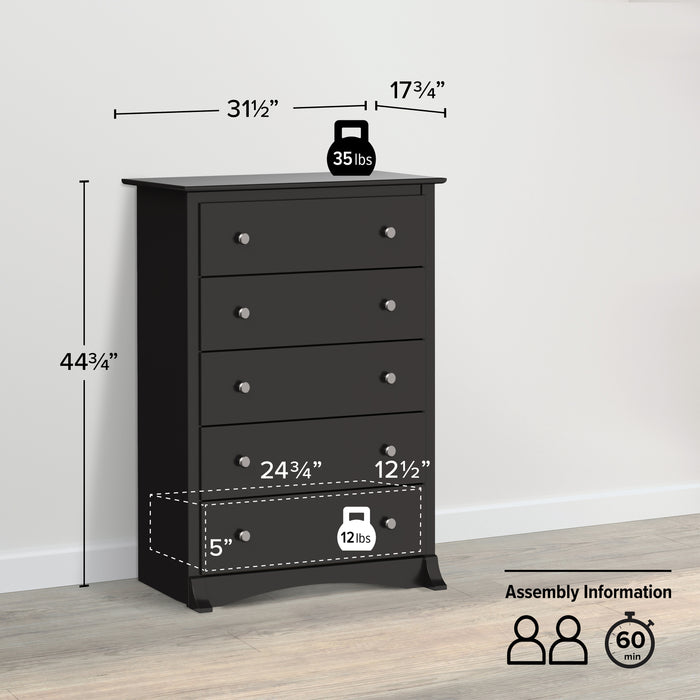 Commode verticale Jade à 5 tiroirs - noire