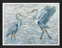 Œuvre d’art en verre mat encadrée « Blue Pelicans » 26 x 34 - 26 po x 34 po