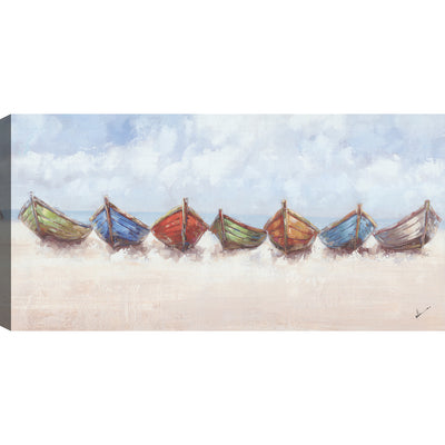 Colorful Boats Acrylic Painting – 30" x 60" | Peinture acrylique « Colorful Boats » - 30 po x 60 po