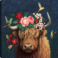 Œuvre d’art murale « Floral Bull » sur toile - 24 po x 24 po