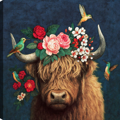 Floral Bull Canvas Wall Art – 24" x 24" | Œuvre d’art murale « Floral Bull » sur toile - 24 po x 24 po