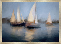  Œuvre d’art encadrée au fini lin « Boats Sailing » - 22 po x 30 po