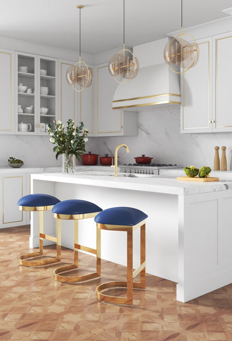 Tabouret bar Aura de Manhattan Comfort de 28,54 po en laiton poli et en acier inoxydable - bleu