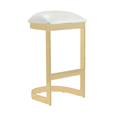 Manhattan Comfort Aura 28.54" Polished Brass Stainless Steel Barstool - White|Tabouret bar Aura de Manhattan Comfort de 28,54 po en laiton poli et en acier inoxydable - blanc