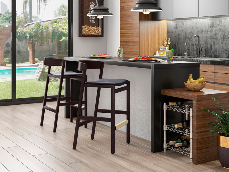 Tabouret bar Klismos de Manhattan Comfort de 40,75 po en hêtre - noir et noyer foncé