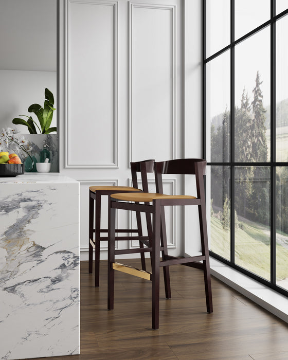 Tabouret bar Klismos de Manhattan Comfort de 40,75 po en hêtre - chameau et noyer foncé