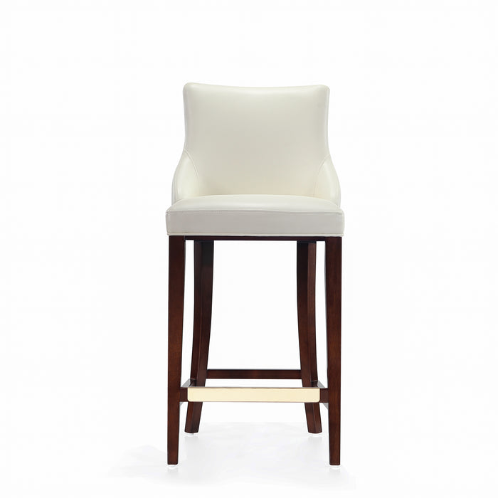 Tabouret bar moderne Shubert de Manhattan Comfort avec revêtement en similicuir et pattes en hêtre - ivoire