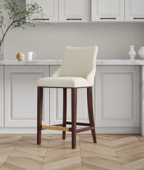 Tabouret bar moderne Shubert de Manhattan Comfort avec revêtement en similicuir et pattes en hêtre - ivoire