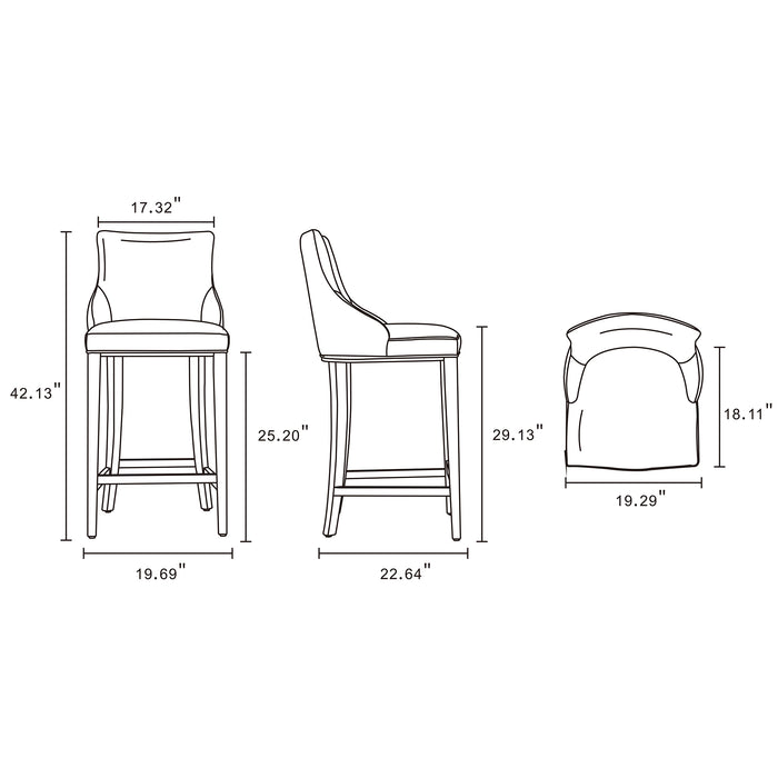 Tabouret bar moderne Shubert de Manhattan Comfort avec revêtement en similicuir et pattes en hêtre - ivoire