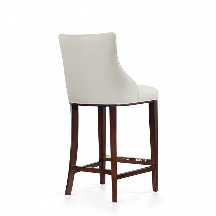 Tabouret bar moderne Shubert de Manhattan Comfort avec revêtement en similicuir et pattes en hêtre - ivoire