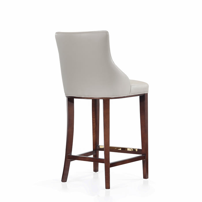 Tabouret bar moderne Shubert de Manhattan Comfort avec revêtement en similicuir et pattes en hêtre - gris clair