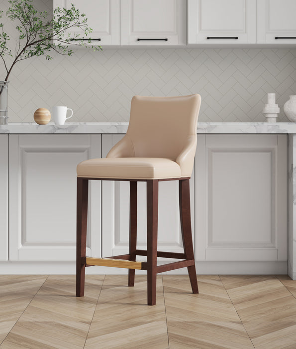 Tabouret bar moderne Shubert de Manhattan Comfort avec revêtement en similicuir et pattes en hêtre - tan
