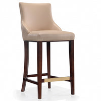 Tabouret bar moderne Shubert de Manhattan Comfort avec revêtement en similicuir et pattes en hêtre - tan