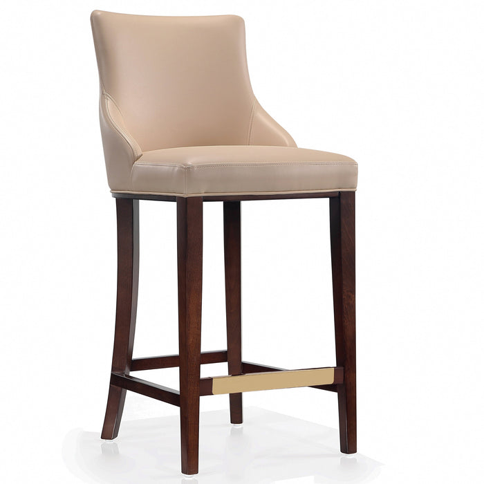 Tabouret bar moderne Shubert de Manhattan Comfort avec revêtement en similicuir et pattes en hêtre - tan