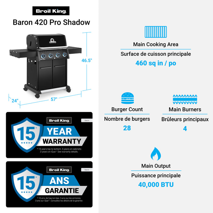 Broil King Baron 420 Pro Shadow 4-bruleurs 40 000 BTU Barbecue a gaz propane - 674114