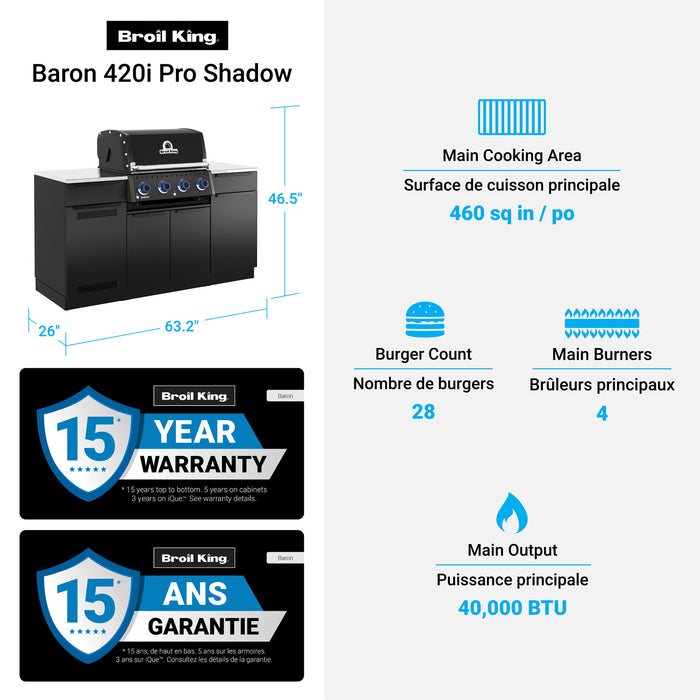 Broil King Baron 420i Shadow 4-bruleurs 40 000 BTU Barbecue a gaz naturel encastre - 875817