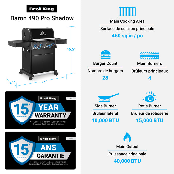 Broil King Baron 490 Pro Shadow 4-bruleurs 40 000 BTU Barbecue a gaz naturel - 674147