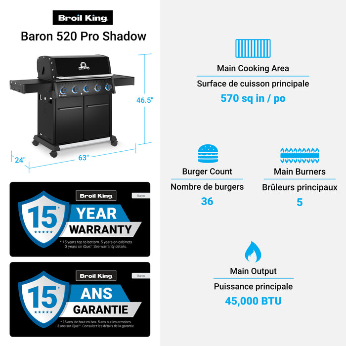 Broil King Baron 520 Pro Shadow 5-bruleurs 45 000 BTU Barbecue a gaz naturel - 675117